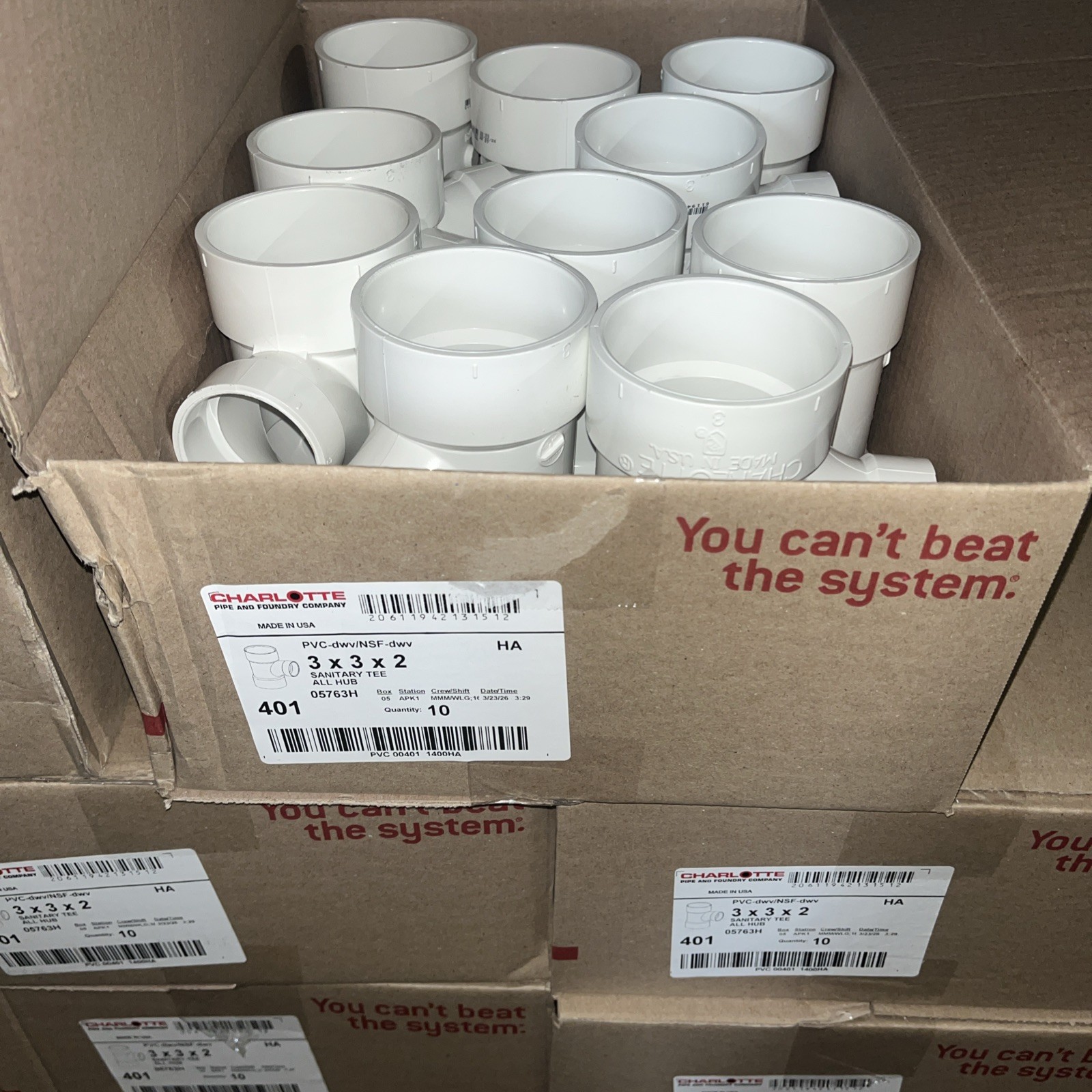 Box Of 10 ~ 3x3x2 Schedule 40 PVC DWV /NSF ALL HUB Sanitary Tee Charlotte 401