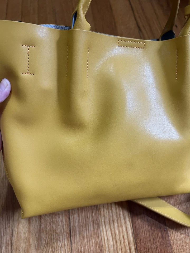 COLAB Leather Tassel MUSTARD YELLOW Handbag with Removable Inner Pouch - Image 3 of 4