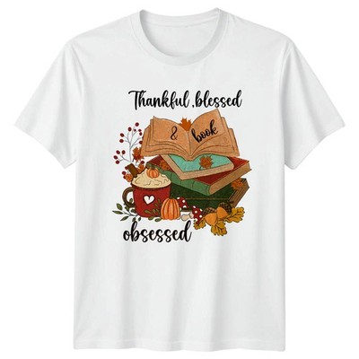 Thankful Blessed & Book Obsessed Damen T-Shirt Herbst Thanksgiving