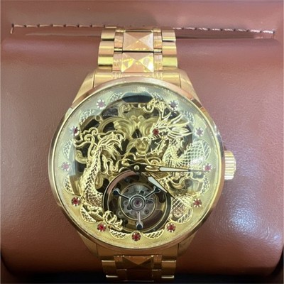 OUPINKE Skeleton Gold Automatic Dragon Tourbillon Men's Stainless Steel Watch