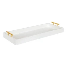 Kate and Laurel Lipton Narrow Decorative Tray with Polished Metal Handles, White