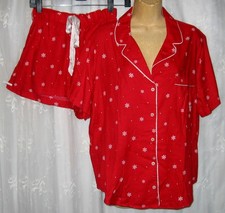 NWT LARGE VICTORIA'S SECRET RED SNOWFLAKE COTTON MODEL SHORTS TOP PAJAMA SET