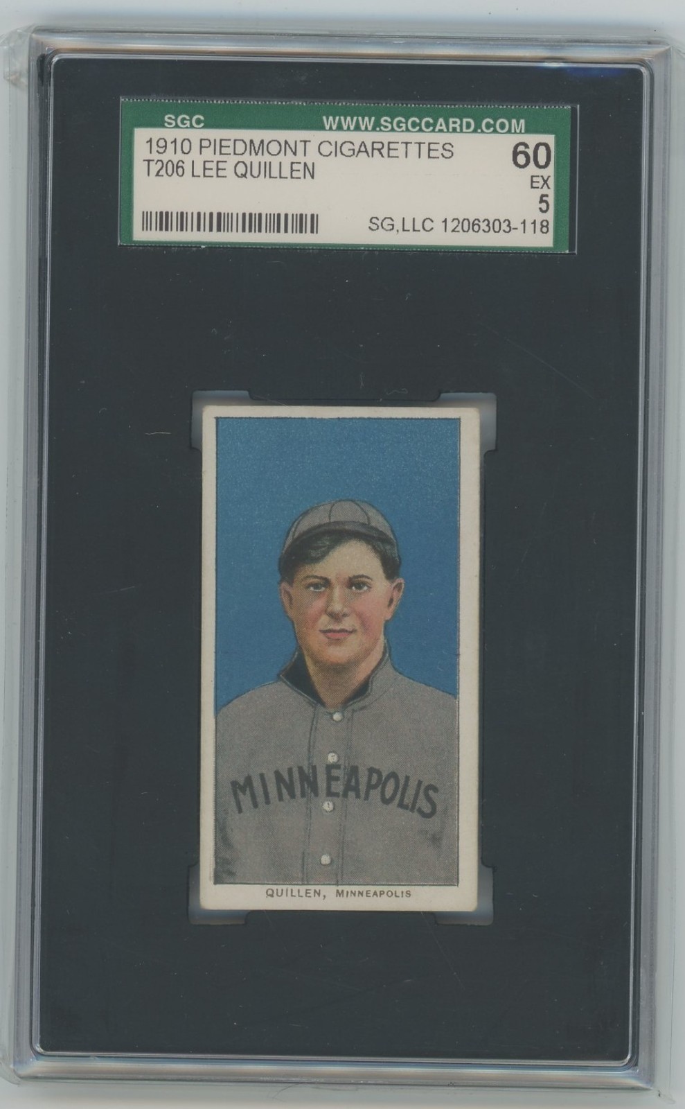1910 Piedmont Cigarettes T206 Baseball LEE QUILLEN Minneapolis SGC 5 