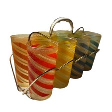 Set 8 Bicchieri Bicchiere Gomma Smerigliata Modello Strisce Caramelle + Caddy MCM COSÌ COM'È