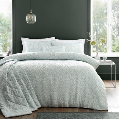 Jacquard Bettbezug Paisley Pflegeleicht Steppdecke Bettwäsche Set King Grün
