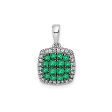 14k White Gold Emerald Cluster Diamond Halo Square Pendant for Women Necklace Ch