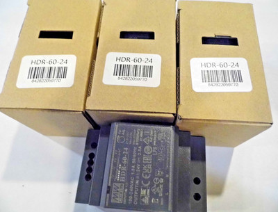 LOT OF 3 HDR-60-24  Mean Well Rail Power Supply, 24 Volt, 2.5 Amp, 60 New In Box