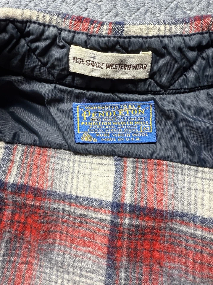 VTG Pendleton Shirt Men M High Grade Western Wear Wool Pearl Snap Red Plaid USA - Image 3 of 4