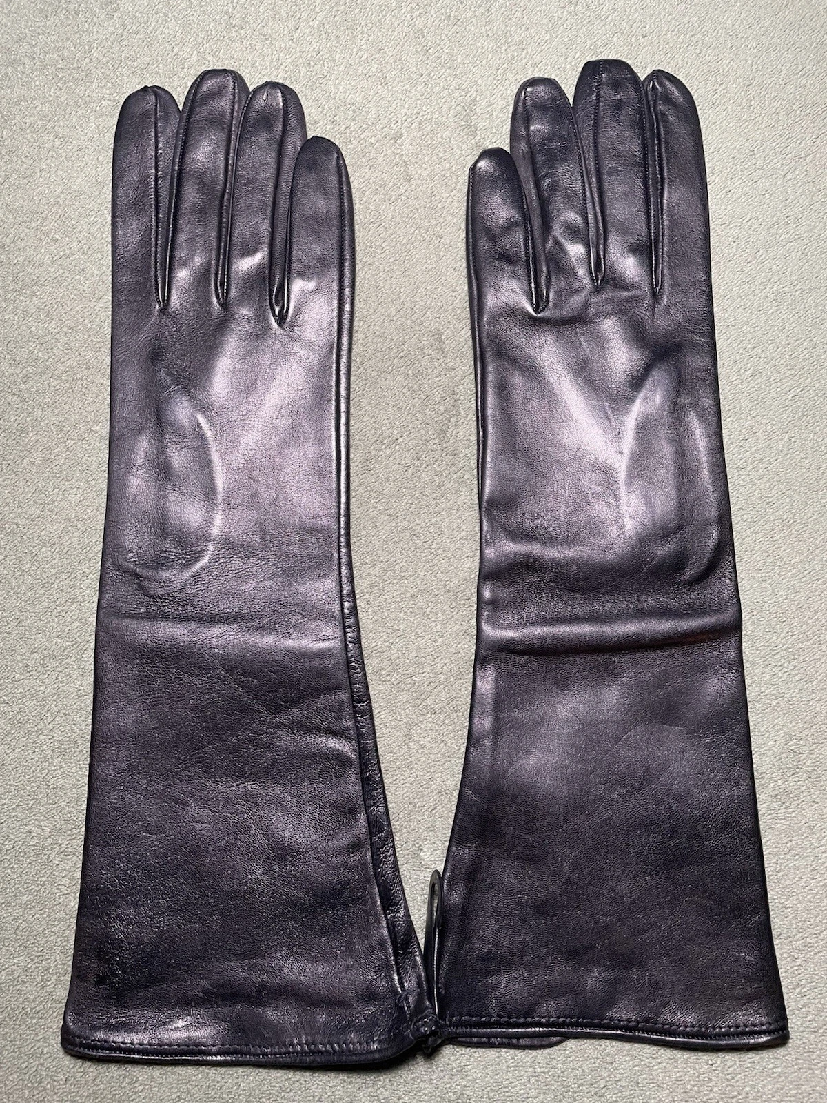Talbots 14” Long Black Lambskin Leather Gloves, Size 8 1/2” Lined