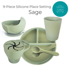 Silicone Baby Feeding Set, Toddler Dish Set, Sage Green, Snack Cup with Lid