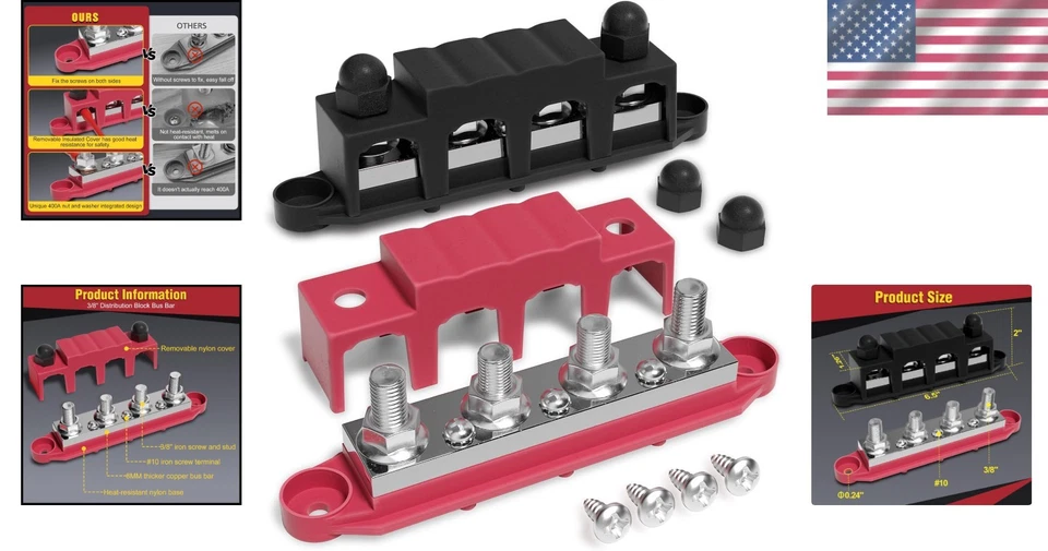 48V 400A Power Distribution Block for Car Boat - Red & Black - Image 2 of 4