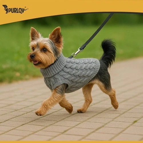 Hunde Katzen Pullover Strick Bekleidung Mantel Rollkragen schwarz beige grau S-L - Bild 4 von 4