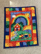 Vintage Retro 1970  s Spring Mills Inc. 7654 House  Rainbow Baby Crib Quilt