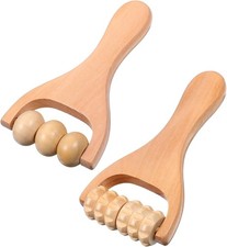 2Pcs Wooden Massage Roller Handheld Bead Massage Tool for Legs Body Feet Muscle