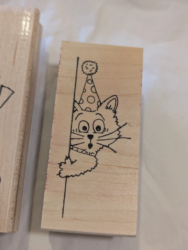 Stampendous, Great Impressions, + Lot of 5 -Birthday Cat w/ Hat Rubber Stamps - Image 3 of 4