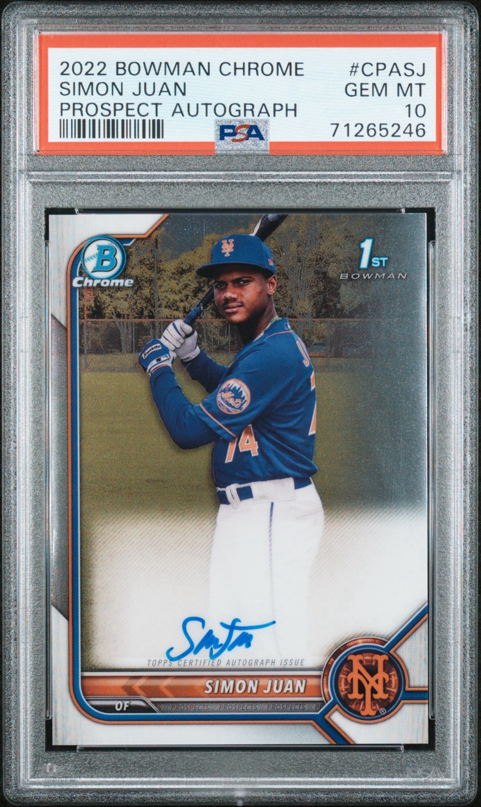 2022 Bowman Chrome SIMON JUAN Prospect Autographs #CPA-SJ (AU, RC) PSA 10