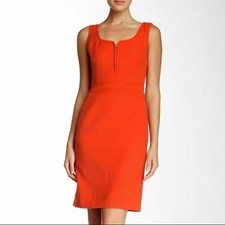 TORY BURCH Zachary Red Orange Wool Zipper Lined Side Pockets Dress Size 10
