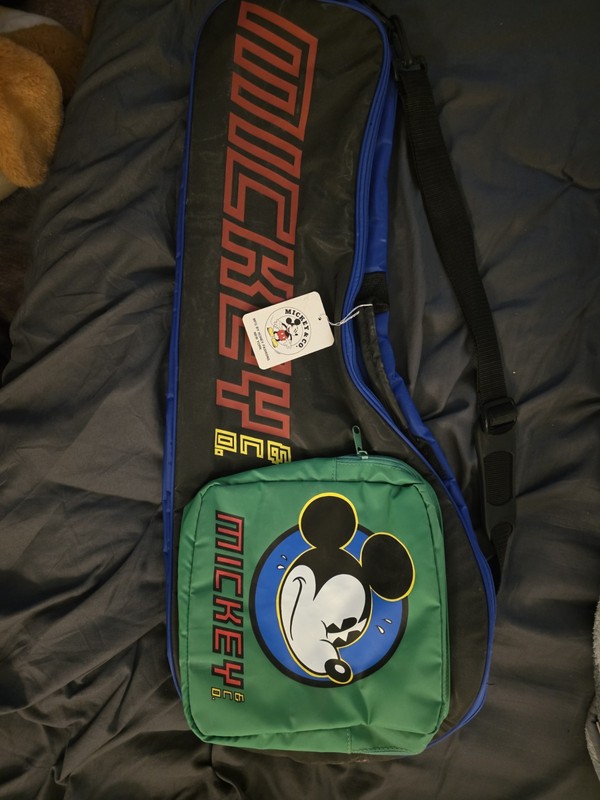 Disney Mickey Mouse Tennis Racket/Case Black Blue Green w/ Mickey Graphic 1990