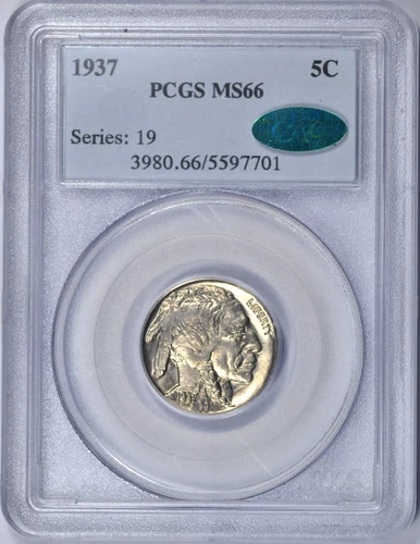 1937 BUFFALO NICKEL PCGS MS66 CAC NICE WHITE