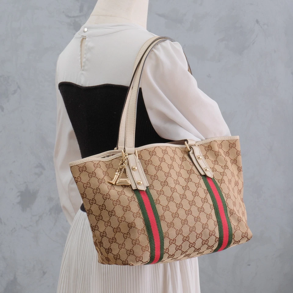 GUCCI Charm Tote Shoulder Hand Bag GG Sherry Line Horsebit Authentic - Image 2 of 4