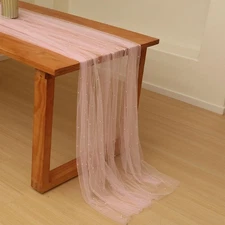 10FT Pink Pearl Tulle Table Runner, Fabric Cloth, Wedding, Bridal Shower