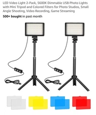 LED Video Light 2-Pack, 5600K Dimmable USB Photo Lights with Mini Tripod and ...