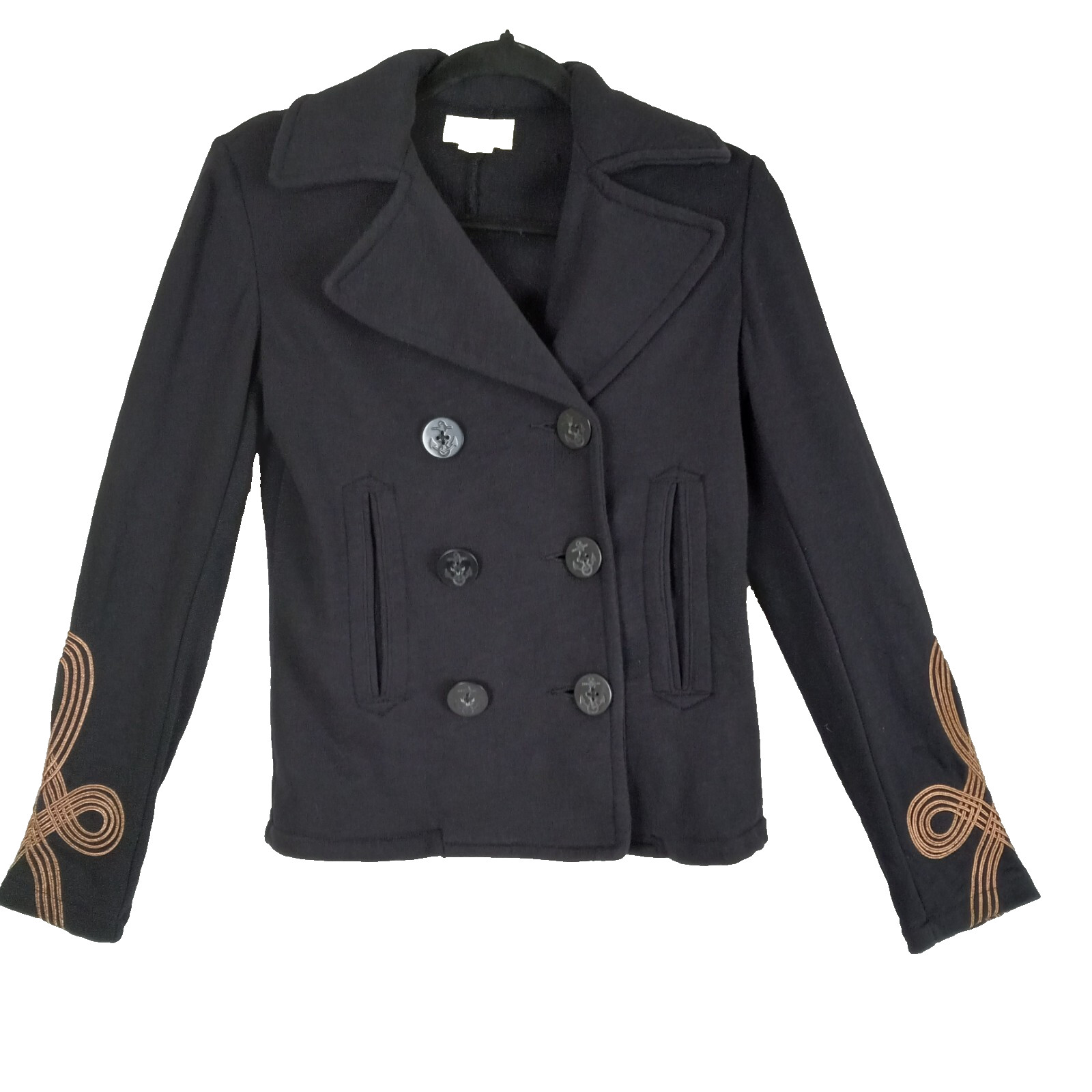 Ralph Lauren Denim & Supply Pea Coat Women S Black Military Navy Sailor Anchors