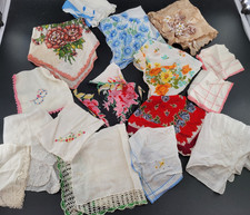 Lot of 16 Vintage Handkerchiefs Hankies Flowers Lace Applique
