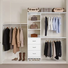 Uimoso 65"-100" Walk-in Closet Organizer System 3 Drawers ＆ 3 Hanging Rods