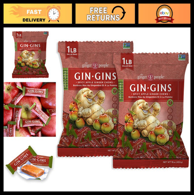 Spicy Apple Ginger Chews - Natural Ginger Candy, Individually Wrapped, 2 Pack, 1