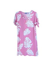Tori Richard Dress Medium Women Hawaiian beach stretch made in USA palm pink
