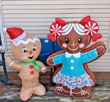 Holiday Time Christmas Gingerbread Girl & Gemmy Gingerbread Man Inflatable, 4'