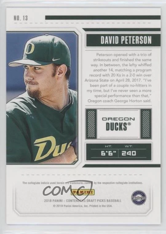 2018 Contenders Draft Picks Ticket /99 David Peterson (Right Leg Lifted Up) #13 - Image 2 of 2