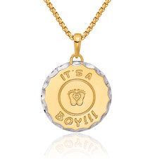 14K Solid Two Tone Gold Its Boy Necklace