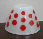 Vtg Fire King Oven Ware Milk Glass Red Polka Dot 20 Mixing Nesting Bowl Mint