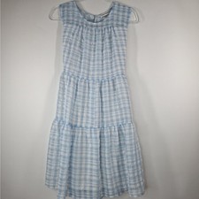 Calvin Klein Dress Women's 14 Gingham Seersucker A-Line Blue White Baby Doll