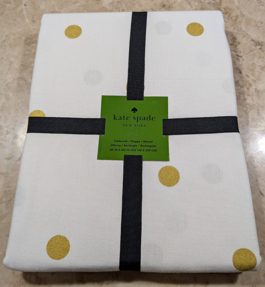 New! Kate Spade Tablecloth - Elegant Holiday Gold Dots on Ivory 60" X 102" - Image 2 of 3