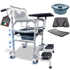 Comoda Wc Per Anziani 3 In 1 Con Ruote Vassoio E Poggiapiedi Sedia Per Doccia