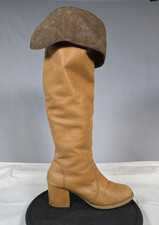 Fugu Malibu Boots 9 Tan Leather Tall Riding Boot Knee High Distressed Western US
