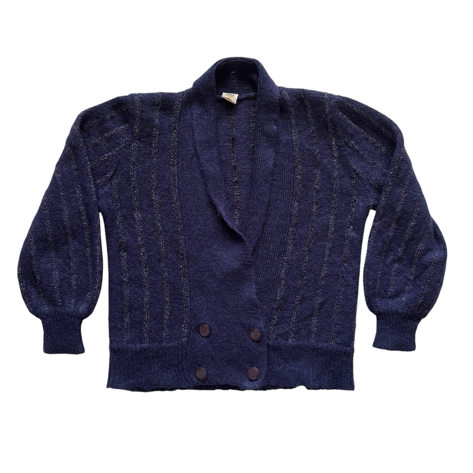 Womens Vintage 80s Cardigan Blue Striped Sparkly Retro Indie Boho 18 image 3