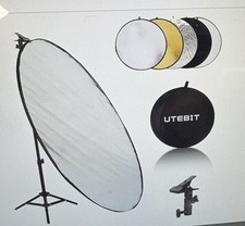UTEBIT 43 Inch 110cm Light Reflector Stand Kit Diffuser 5 in 1 Collapsible ...