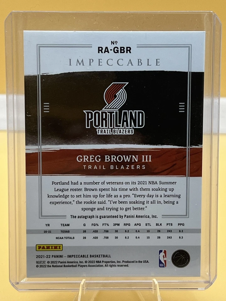 2021-22 Panini Impeccable #RA-GBR Greg Brown III Rookie Autographs Asia #/88 - Image 2 of 2