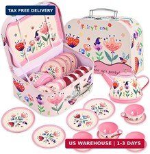 Tea Party Set for Little Girls, 15 Pcs Floral Tea Time Toy
