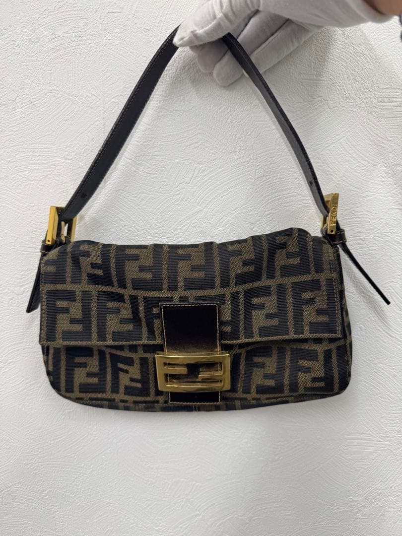 FENDI Zucca FF Logo Mamma Baguette Shoulder Bag Brown Gold