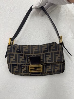 FENDI Zucca FF Logo Mamma Baguette Shoulder Bag Brown Gold
