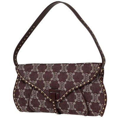 Celine Macadam Denim Leather Bordeaux Shoulder Bag #BS4453