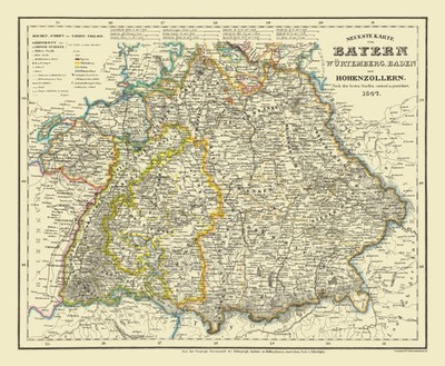 Historic Map - Bavaria Region Germany - 1841 - Vintage Wall Art