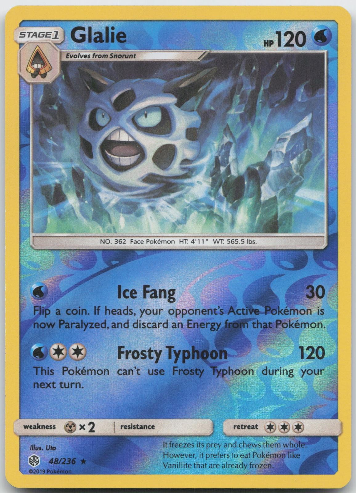 Glalie 48/236 Rare Cosmic Eclipse Pokemon Reverse Holo Near Mint