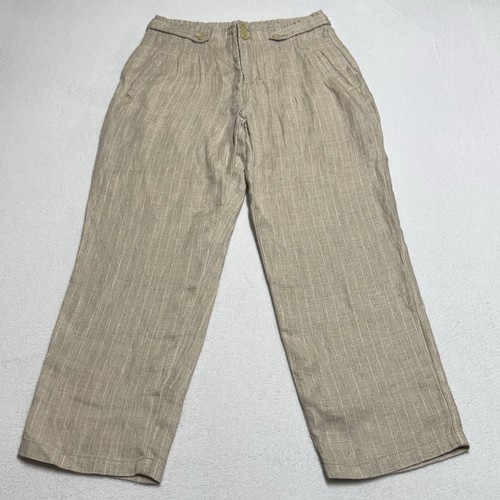 Pantalones Sundance Amaya a rayas 100 % lino para mujer 6P beige tostado pierna recta - Imagen 2 de 9