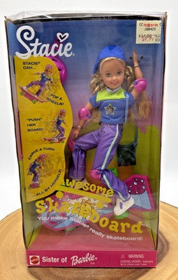 Vintage Awesome Skateboard Stacie Sister of Barbie Doll Mattel 1999 New